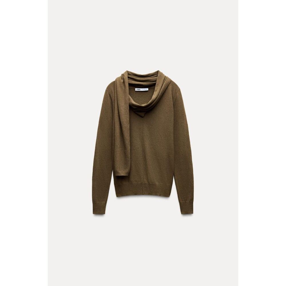 Green Zara Scarf Neck Long Sleeve Pullover Sweater (NWOT)